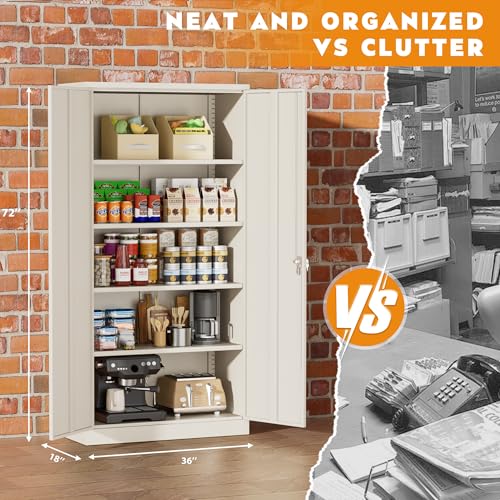 Greenvelly Steel SnapIt Storage Cabinet 72" Locking Metal Garage Storage Cabinet with 4 Adjustable Shelves, 2 Doors and Lock for File, Office, Garage