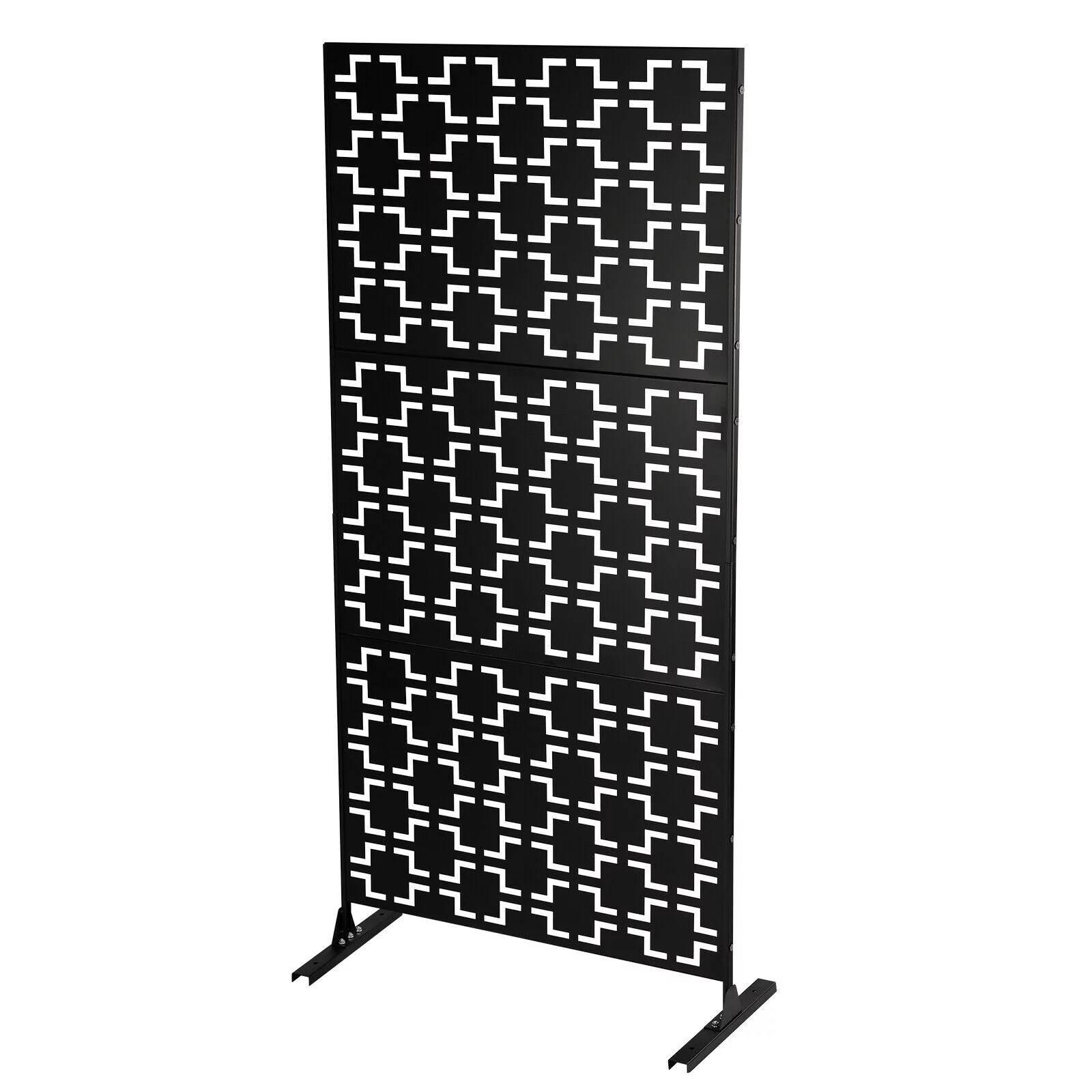 ZhdnBhnos Outdoor Decorative Privacy Screen Panel with Stand, Freestanding Planter Wall Metal Yard Fence Panels Black