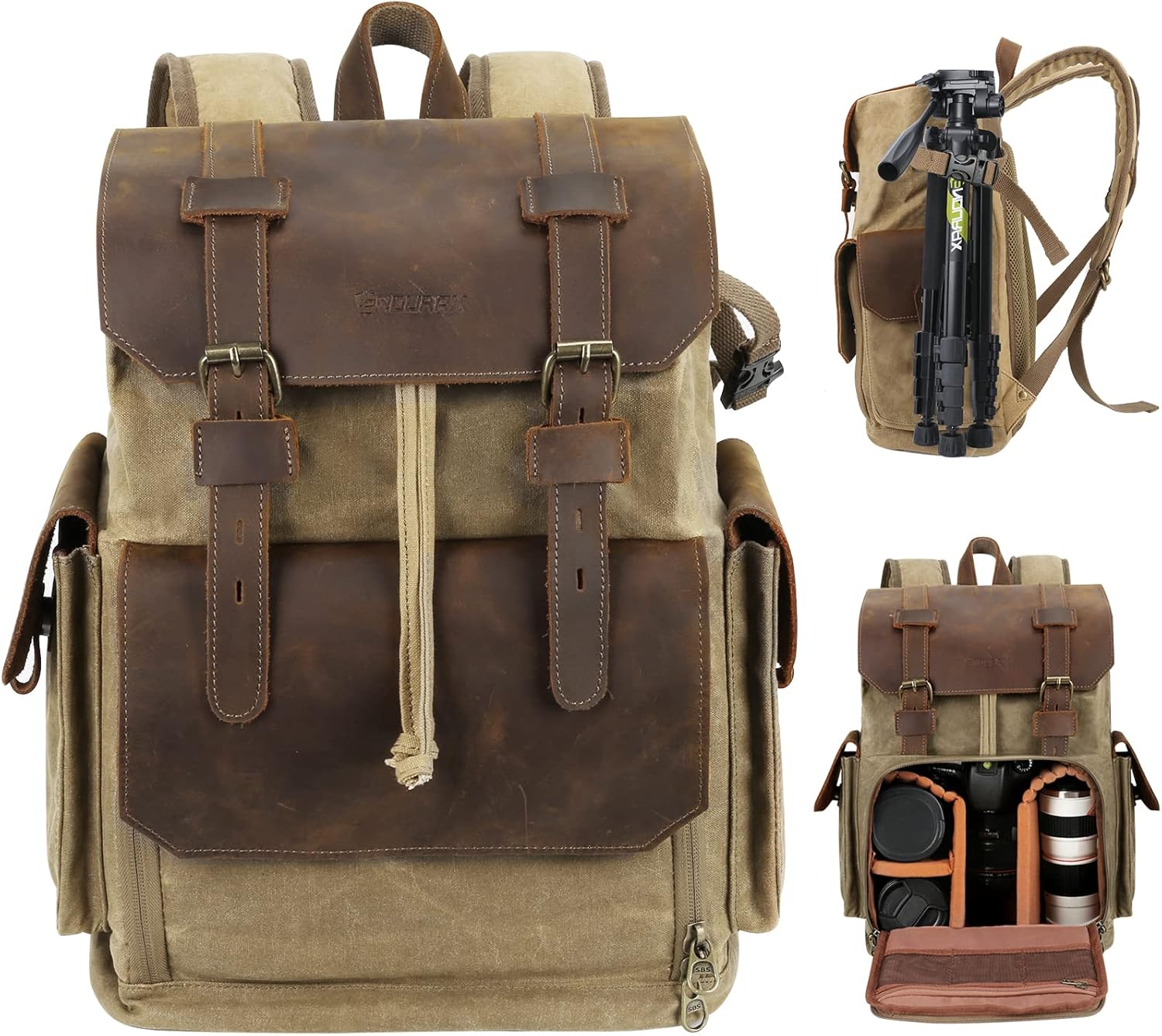 Endurax Leather Camera Backpack Bag for Photographers Waterproof DSLR Backpacks fit up to 15 Laptop Upgrade