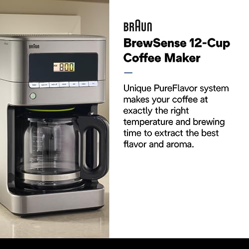 Braun BrewSense 12-Cup Drip Coffee Maker, Stainless Steel - PureFlavor & Fast Brew System - Three Brew Modes - 24-Hour Programmable Timer