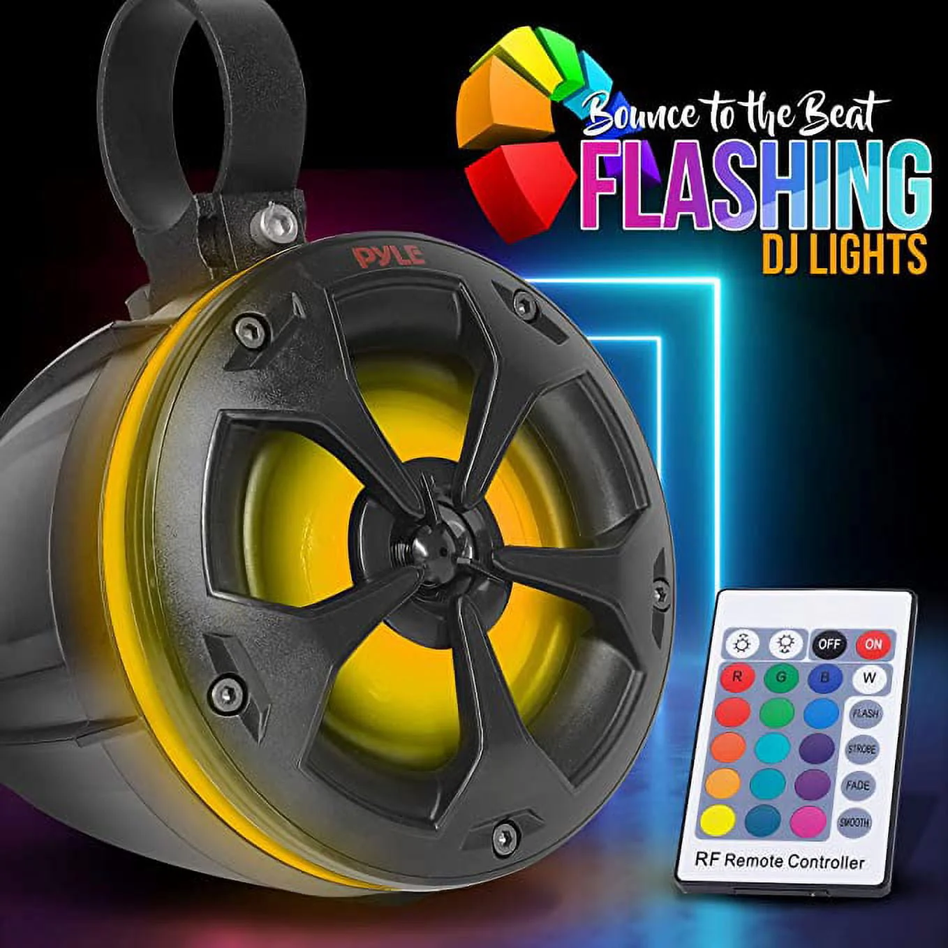 Pyle 2-Way Waterproof Off Road Speakers 4 800W Passive Marine Grade Wakeboard Tower RGB Speakers