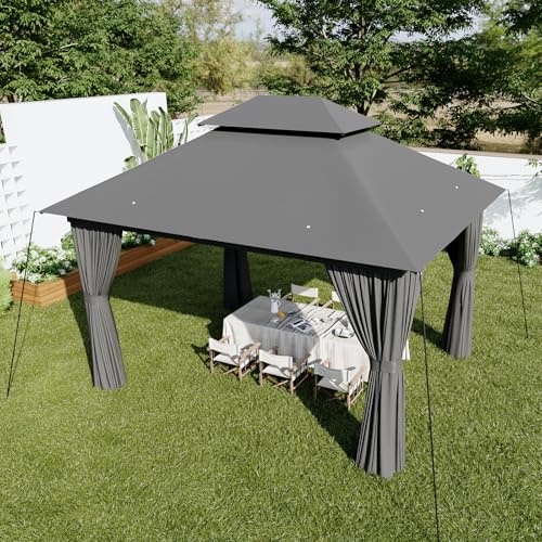 AOXUN Outdoor Gazebo for Patio 10x12, Metal Frame Canopy with Double Roofs