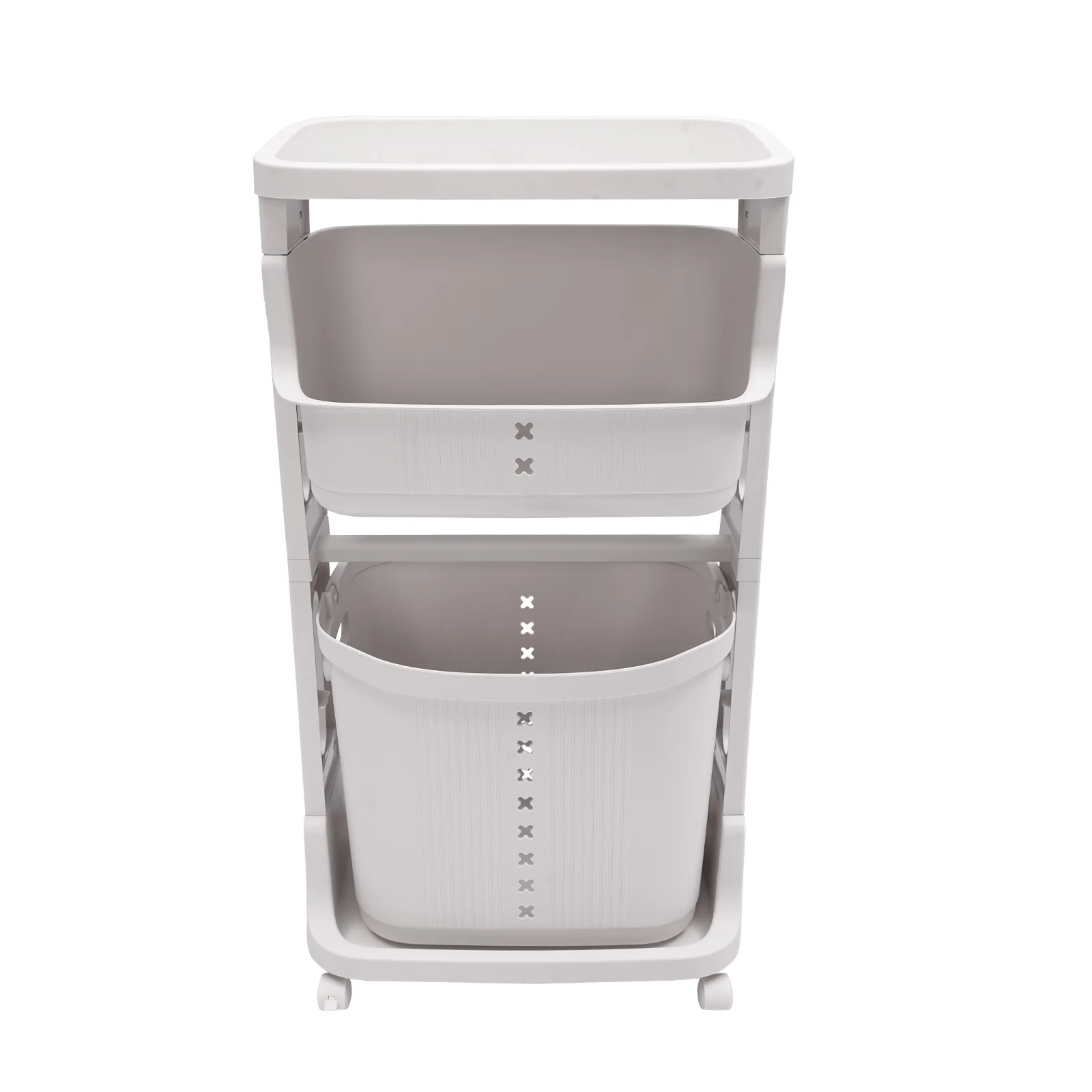 3-Tier Portable Laundry Basket Laundry Hamper Freestanding Rolling Storage Cart W/4 Universal Wheels Dirty Clothes Storage Basket White Organizer
