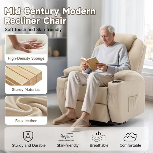 Recliner Chair, Rocking Chair with Massage and Heat, 360° Swivel Recliner Chairs for Adults