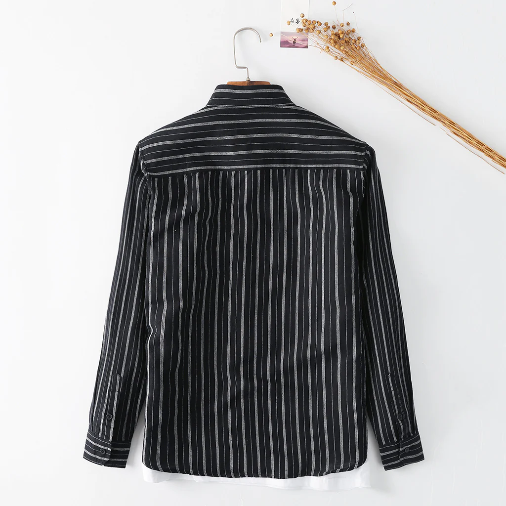 Men's Long Sleeve Linen Striped Shirts C034