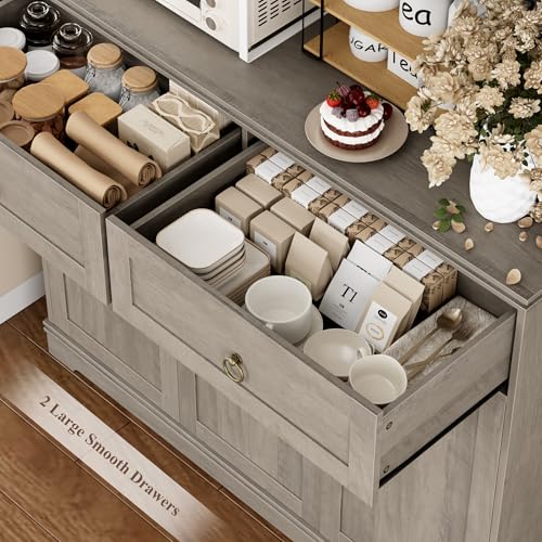 HOSTACK Large Kitchen Pantry Cabinet with Charging Station, 71" Kitchen Hutch Cabinet with Storage Drawers and Countertop
