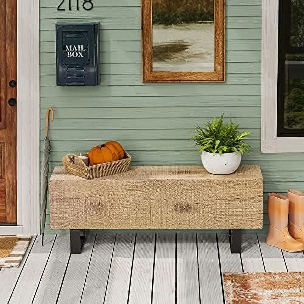 KHBIULIFE Patio Log Bench  Rectangular MgO Garden Bench  48.4 x 11.8\u201D Outdoor Bench  Rustic Bench for Yard or Lawn(Color Walnut)