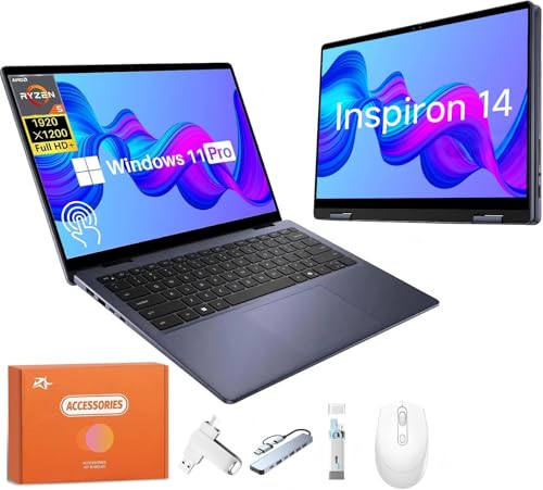 Dell Inspiron 14 2-in-1 Laptop for Business, AMD Ryzen 5 8640HS(Beat Intel i7-1255U), 14" IPS FHD+ Touch Screen, 32GB DDR5, 1TB SSD, Backlit Keyboard
