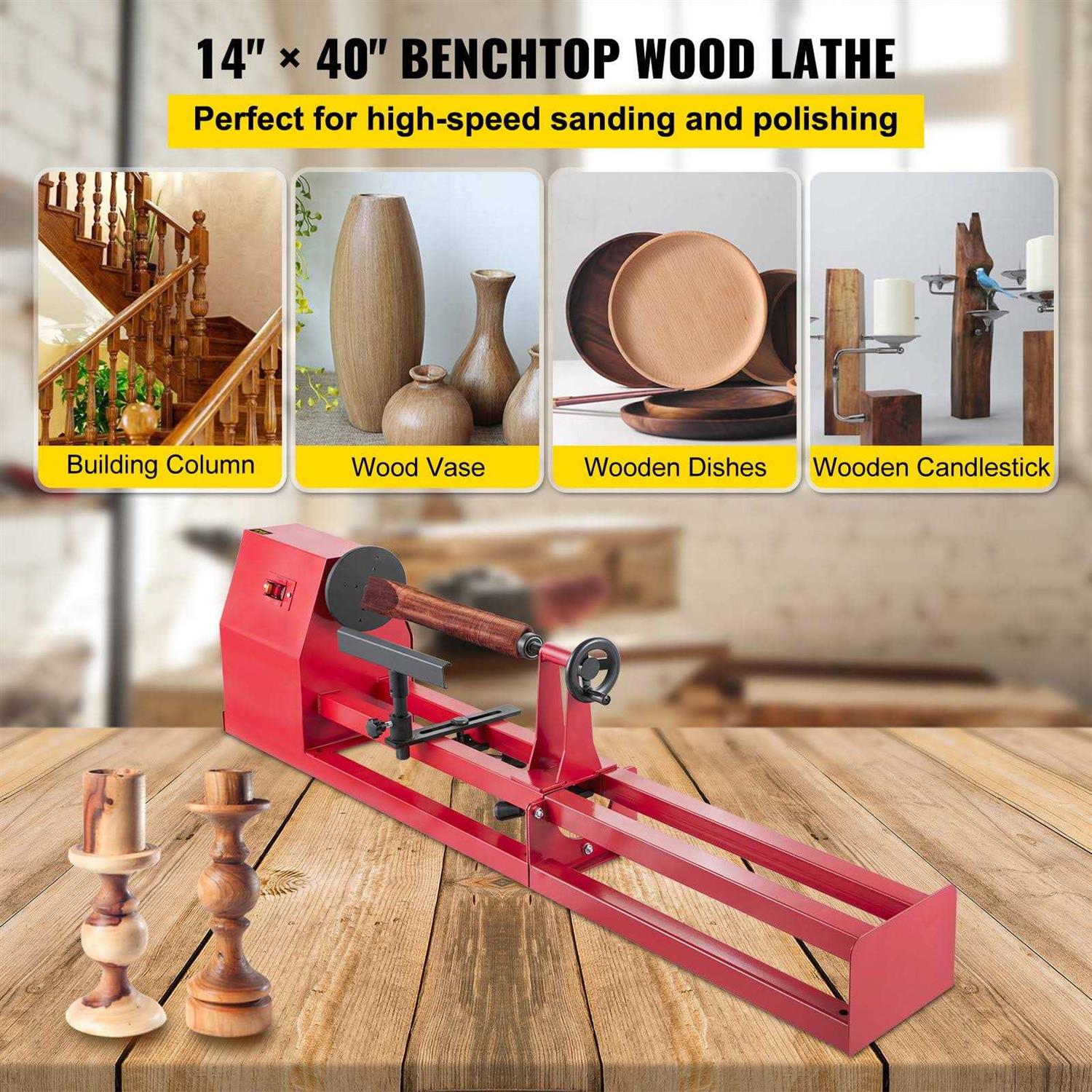Vevor Wood Lathe 14 inch x 40 inch Power Wood Turning Lathe 1/2hp 4 Speed 1100/1600/2300/3400rpm - Shop Hardware Tools Online Store