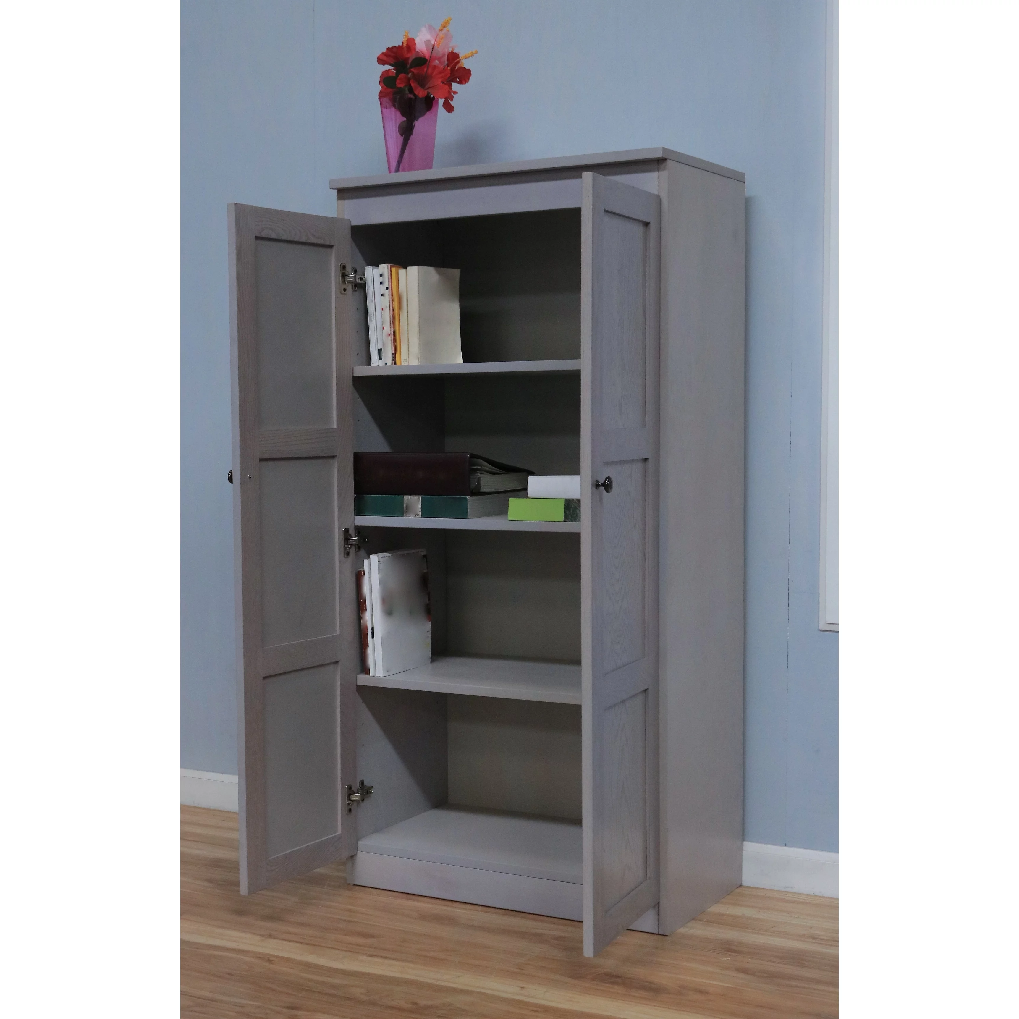 Concepts in Wood KT613 Multi-use Storage Cabinet, 4 Shelves Cherry Cherry Finish