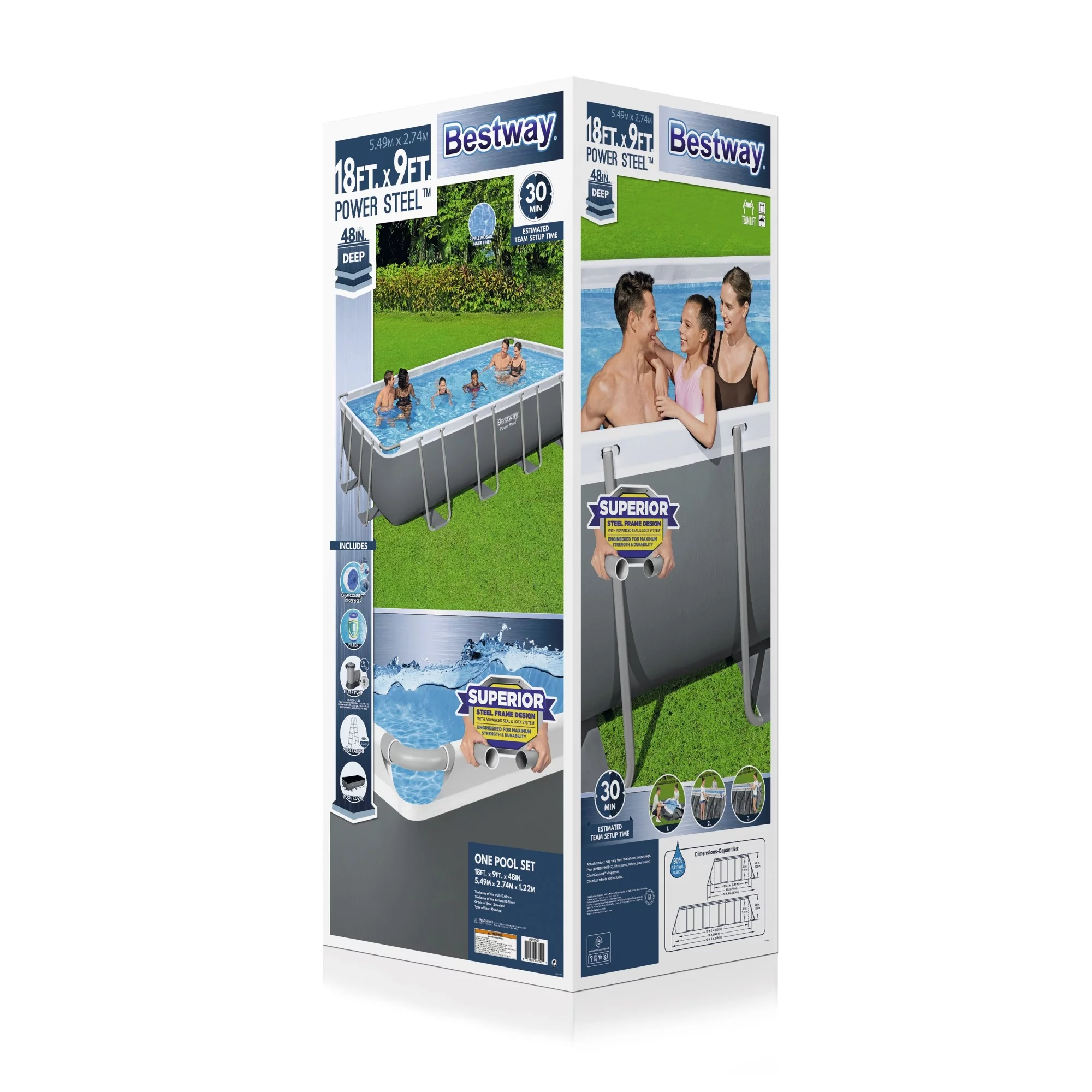 Bestway Power Steel 18' x 9' x 48" Rectangular Above Ground Swimming Pool Set