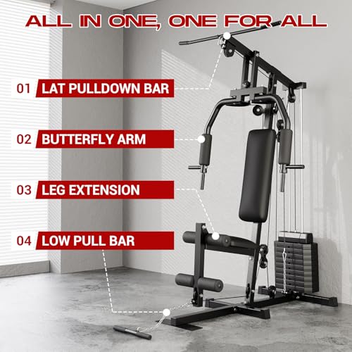 Home Gym, Multifunctional Weight Machine, Full Body Workout Station Exercise Equipment with 100LBS Weight Stack