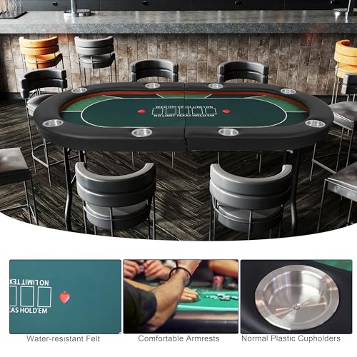 COLOR TREE Foldable Blackjack Poker Table, 84" Premium Texas Hold'em with Cup Holders, Padded Rails, Stylish Blue Design