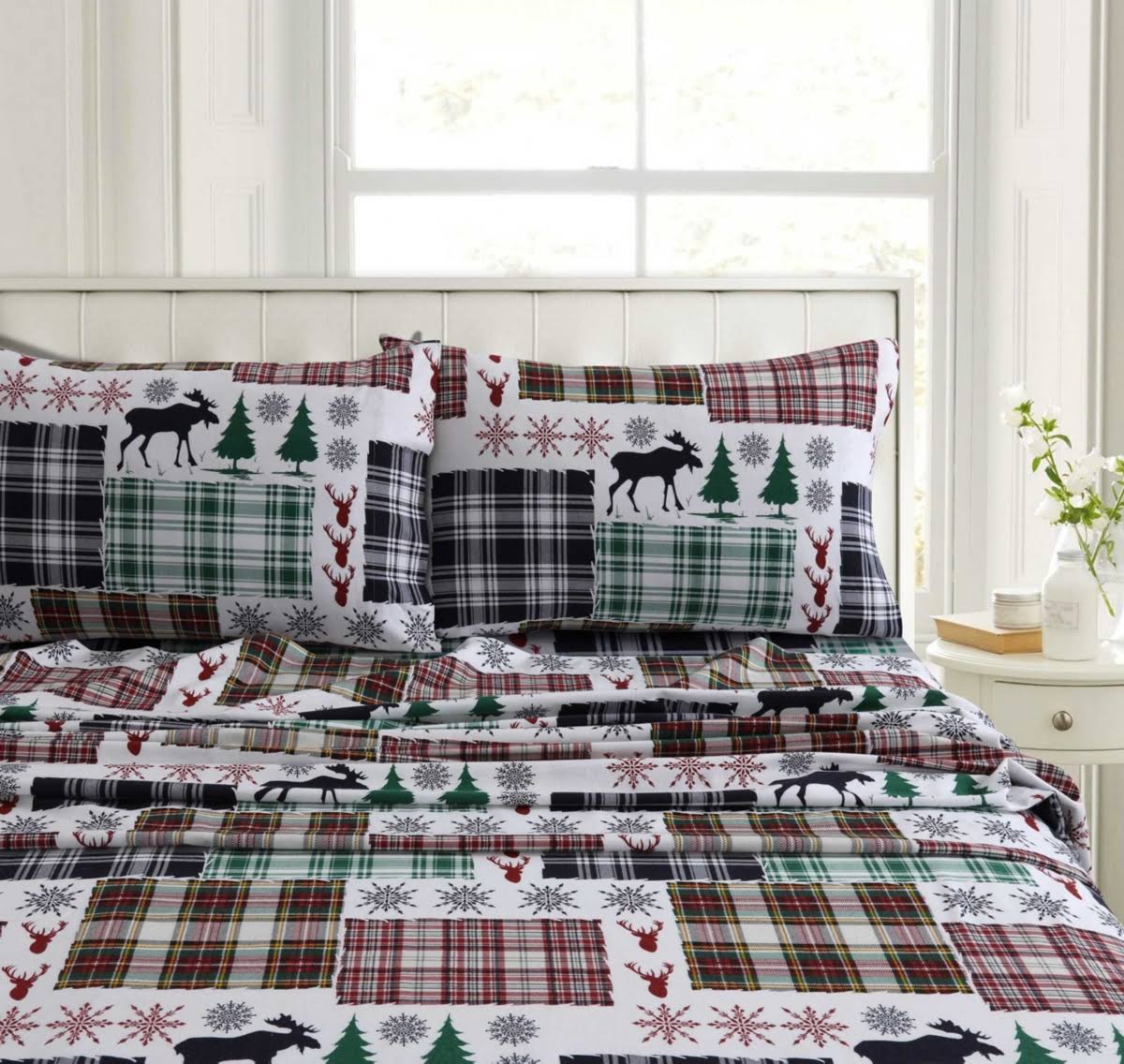 Tribeca Living Heavyweight Cotton Flannel Printed Extra Deep Pocket Sheet Set - Assorted - Twin XL