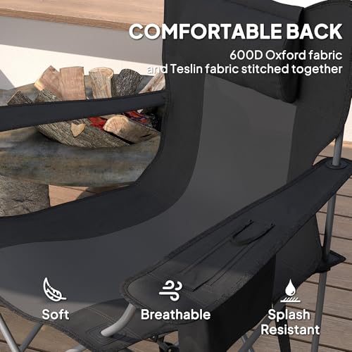 Outsunny Folding Rocking Camping Chairs for Adults, Portable Outdoor Rocking Chairs with Headrest, Cooler Bag, Cup Holder