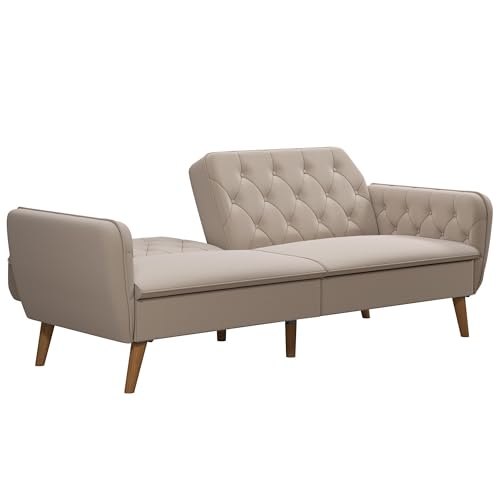 Novogratz Tallulah Memory Foam Futon, Convertible Couch, Camel Faux Leather