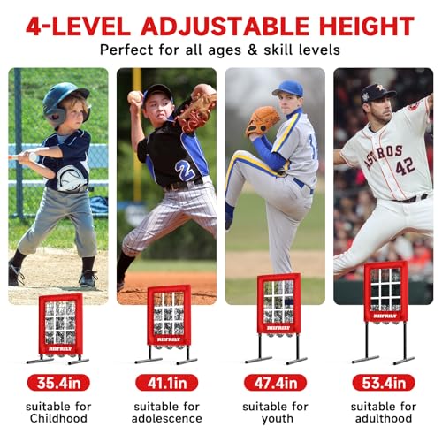 Heavy-Duty 9 Hole Baseball Pitching Net with Pitching Target Pockets, Regulation Size Strike Zone