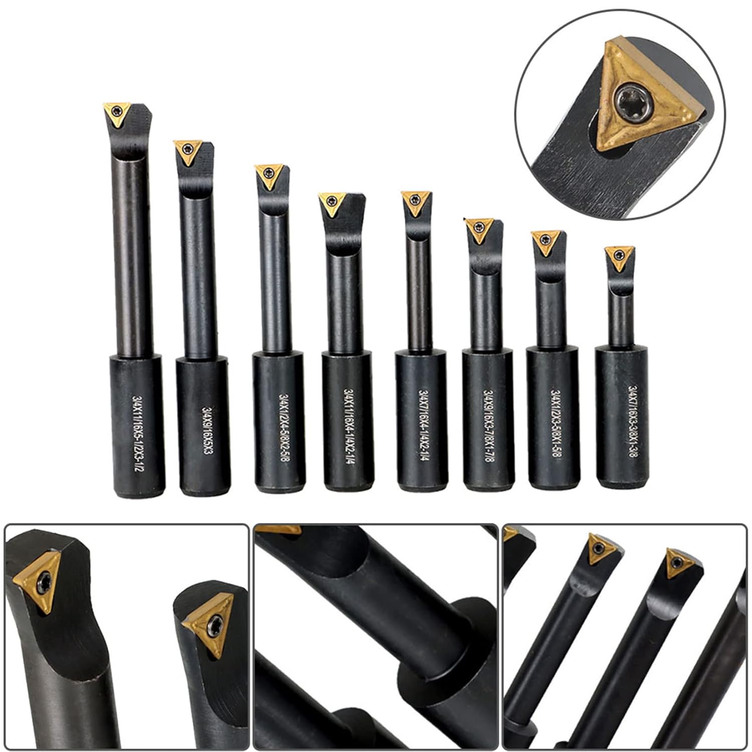 findmall 4Pcs 1/2 Shank Boring Bars Set,90 Degree with Indexable Carbide Inserts TCMT21.51(TCMT110204),1-1/4 to 2-1/2Boring Depth,7/16 to 1/2Min Bore