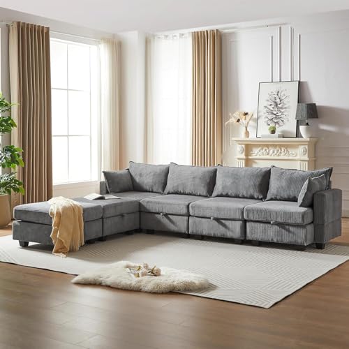 Oversized Modular Storage Sectional Sofa Customizable Seating Group Sofa&Couch Convertible Sleeper Sofabed with Movable Ottomans and Seat