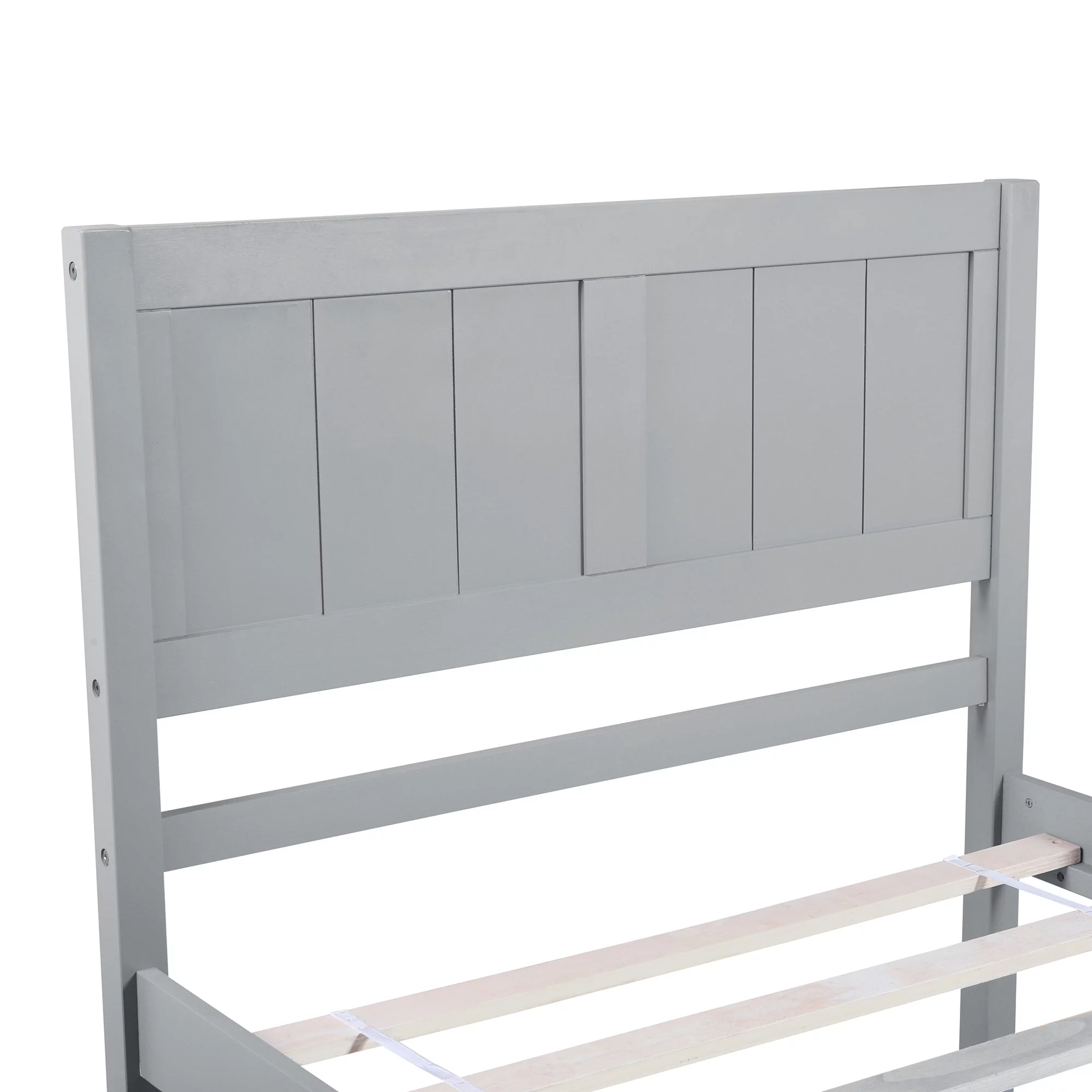 Euroco Twin Size Wood Platform Bed with Trundle for Kids, Gray