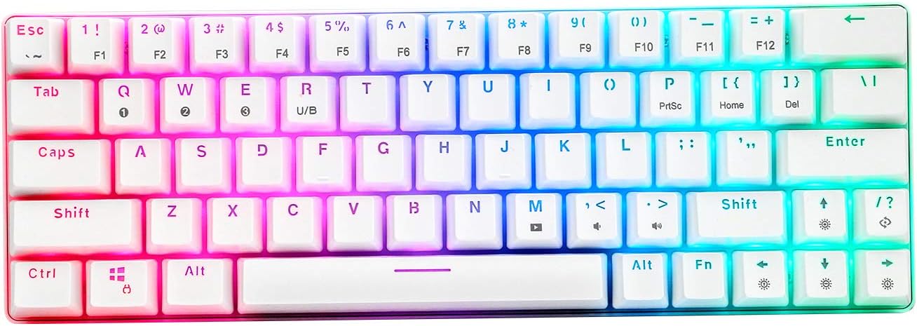CQ63 60% RGB Wireless Mechanical Gaming Keyboard, Authentic Cherry MX Blue Switches, Bluetooth 5.0