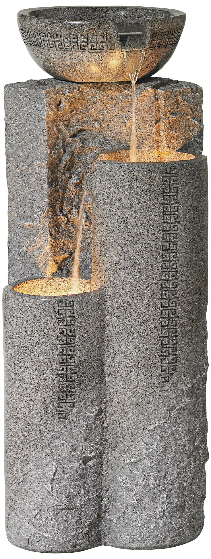 John Timberland Bowl and Pillar Modern Zen Cascading Outdoor Floor Water Fountain with LED Light 34 1/2" for Yard Garden Patio Home Deck Porch House