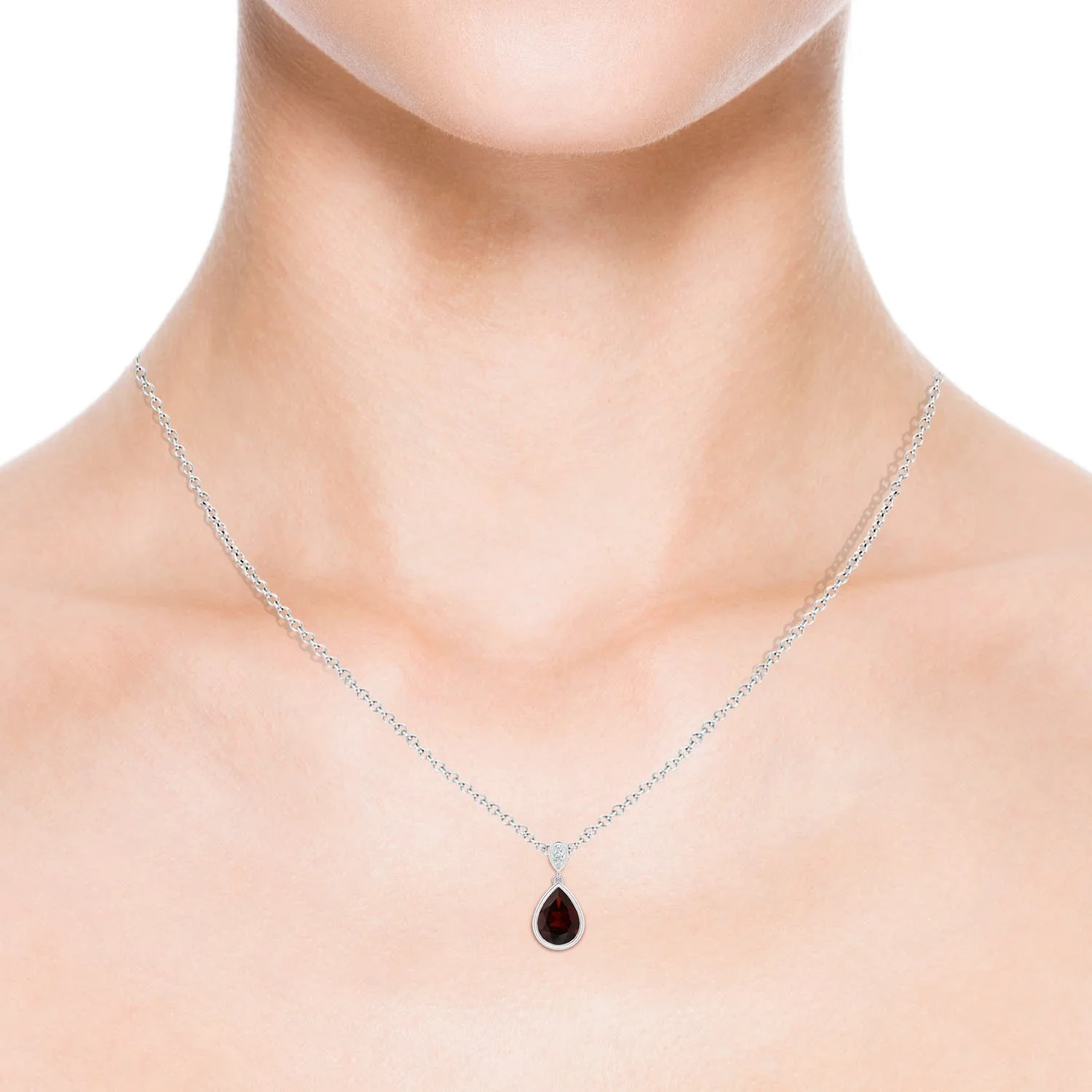Angara Natural 8x6mm Garnet Dangle Drop Pendant Necklace in Sterling Silver for Women