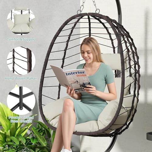 Hanging Egg Chair with Stand, Swinging Egg Chair Outdoor Indoor, Hanging Basket Chair with Cushion