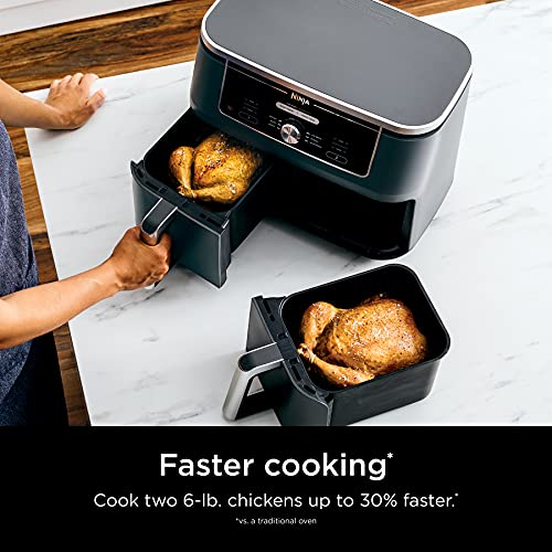Ninja DZ401 Foodi 10 Quart 6-in-1 DualZone XL 2-Basket Air Fryer with 2 Independent Frying Baskets, Match Cook & Smart Finish to Roast, Broil