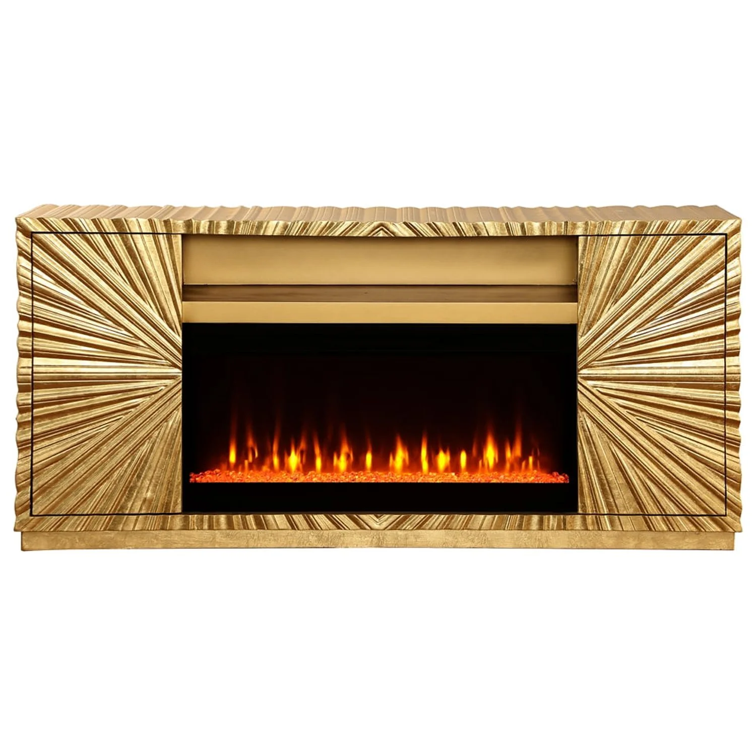 Lacy Freestanding Infrared Electric Fireplace TV Stand in Metallic Gold