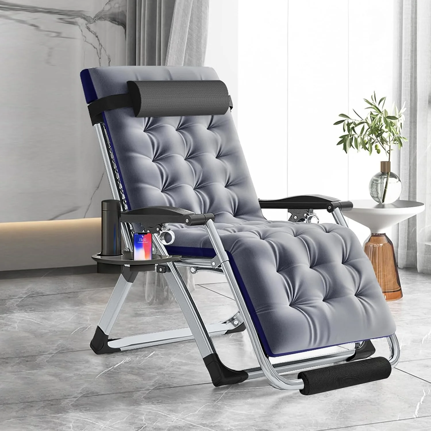 ABORON Oversized XXL Zero Gravity Chairs Set of 2, Folding Recliner Lounge Chair, Portable Chaise with Detachable Soft Cushion, Cup Holder, Headrest