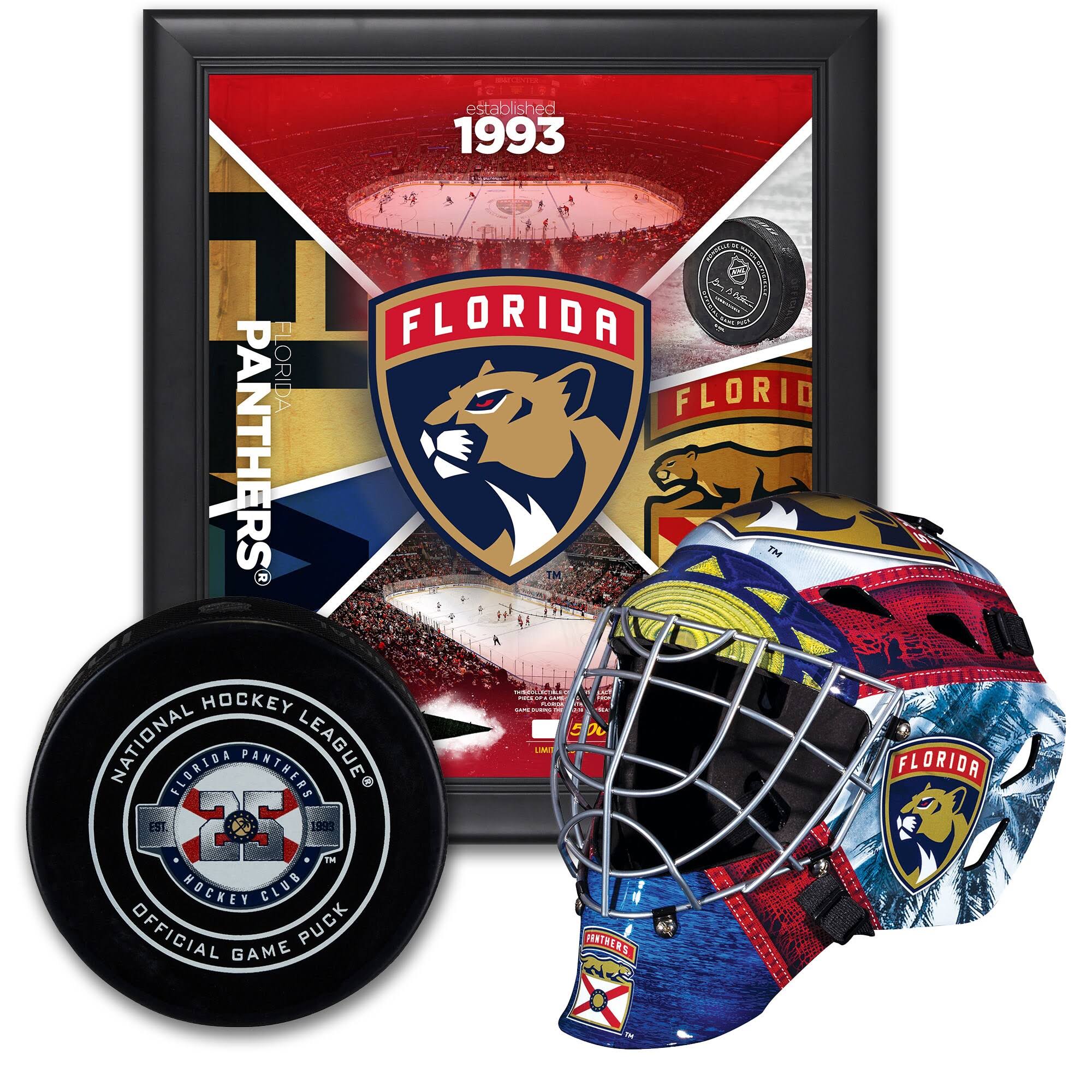Florida Panthers Ultimate Fan Collectibles Bundle - Includes Team Impact 15x22 x 17x22 Frame Mini Goalie Mask and Official Game