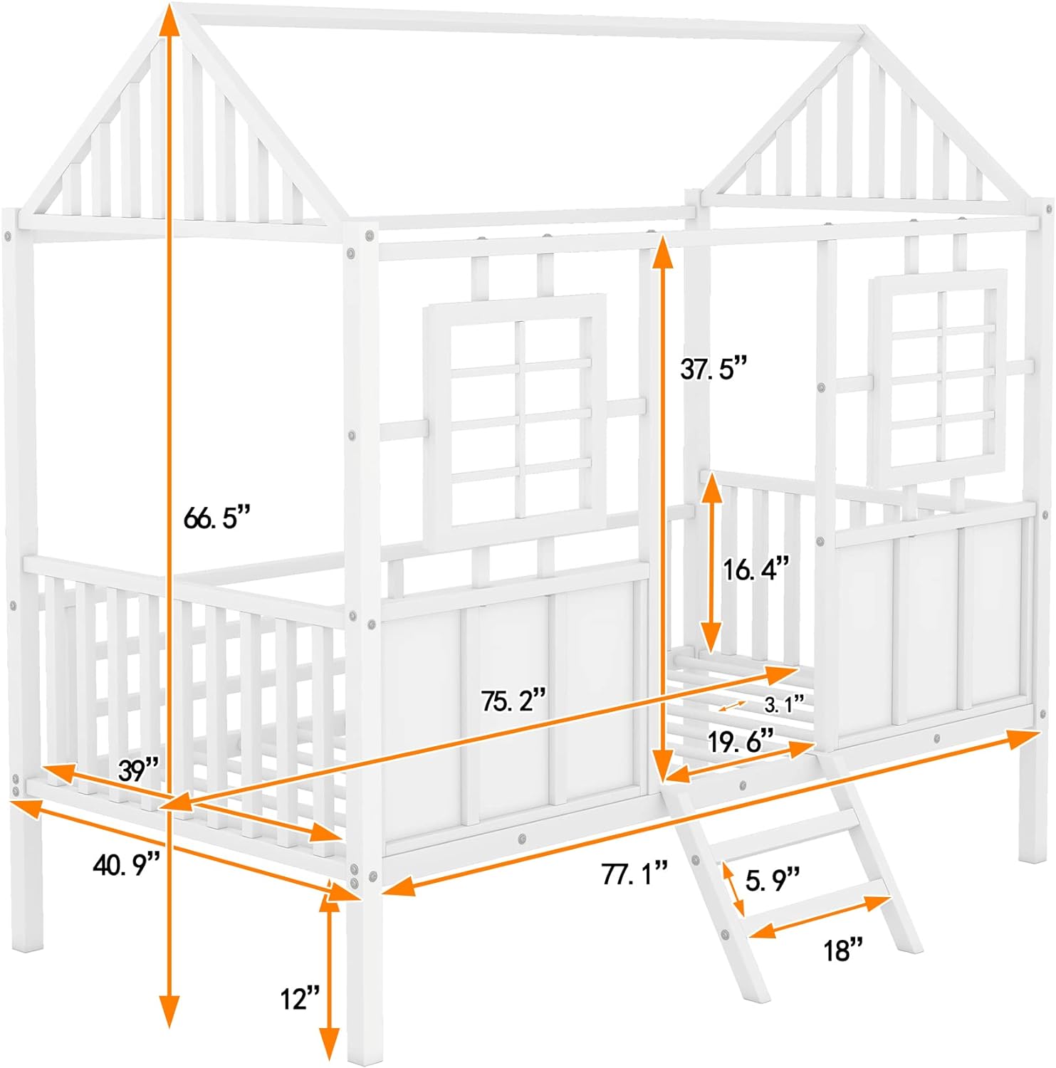 Size Low Loft Bed For Kids, Metal House Bed Frame With Roof And Two Front Windows