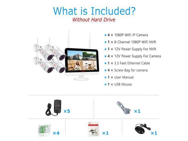 Anran 1080p HD WiFi Security Camera System Wireless Home 8CH NVR 12x22 LCD Monitor K04W5771