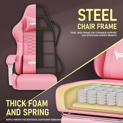 Gaming Chair, Computer Office Chair with Footrest, Linkage Armrests and Lumbar Support, High Back Ergonomic Gamer Chairs for Adults, Blue Fabric