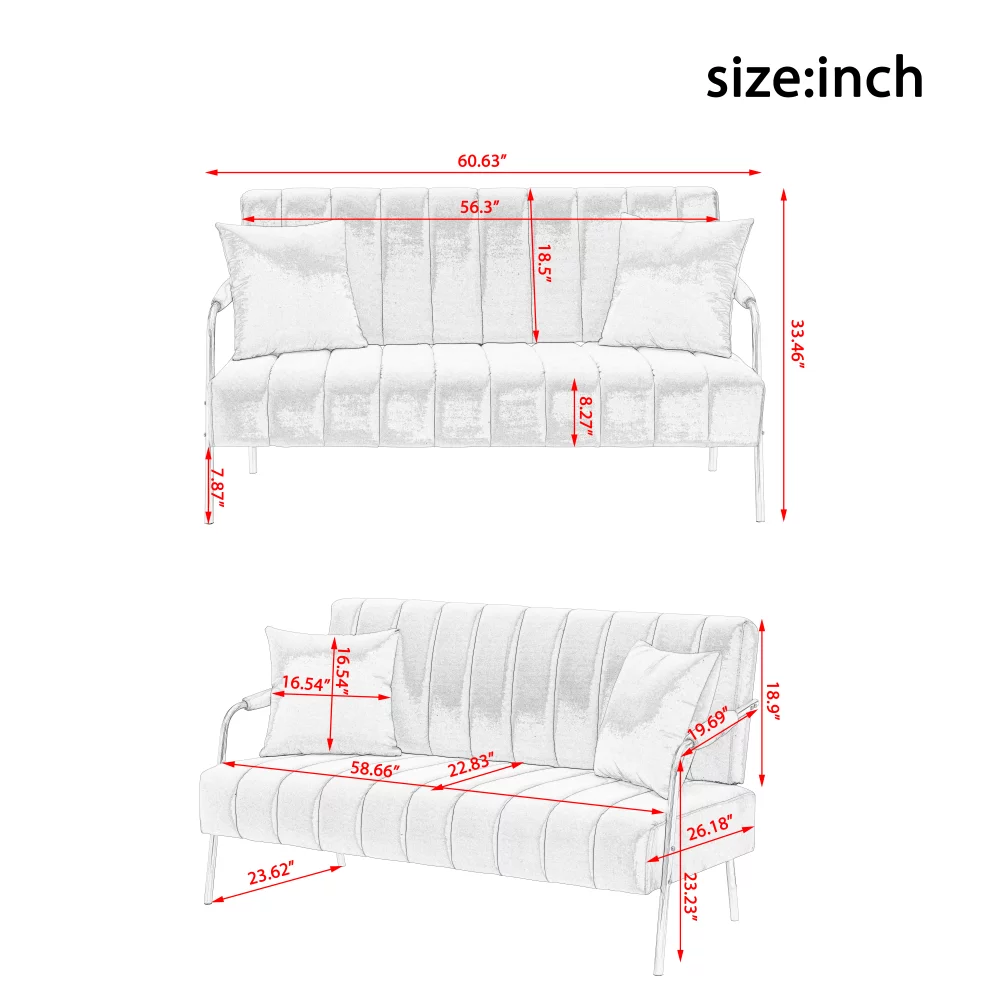 mayceyee Modern Velvet Loveseat, Upholstered Loveseat Sofa with 2 Pillows, Mid-Century 2-Seat Loveseat with 6 Metal Legs