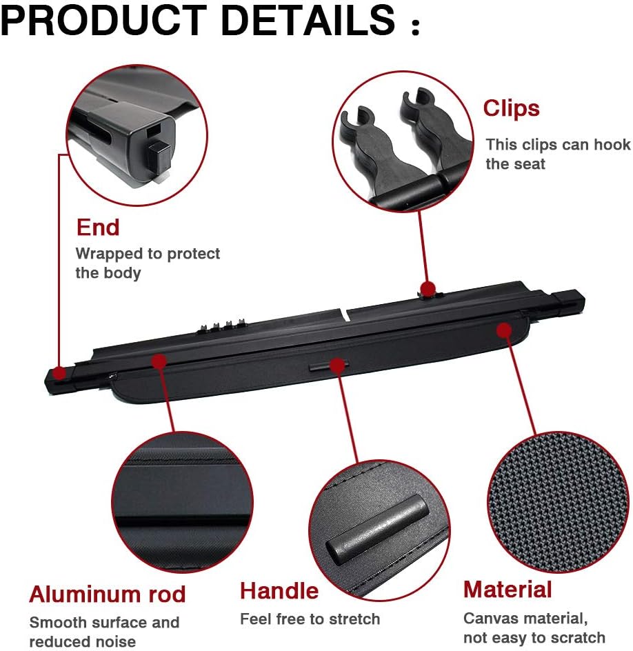 Powerty Only Fit for Cargo Cover Jeep Cherokee 2019 2020 2021 2022 Retractable Rear Trunk Security Cover Shielding Shade Black No Gap( (Not for Grand