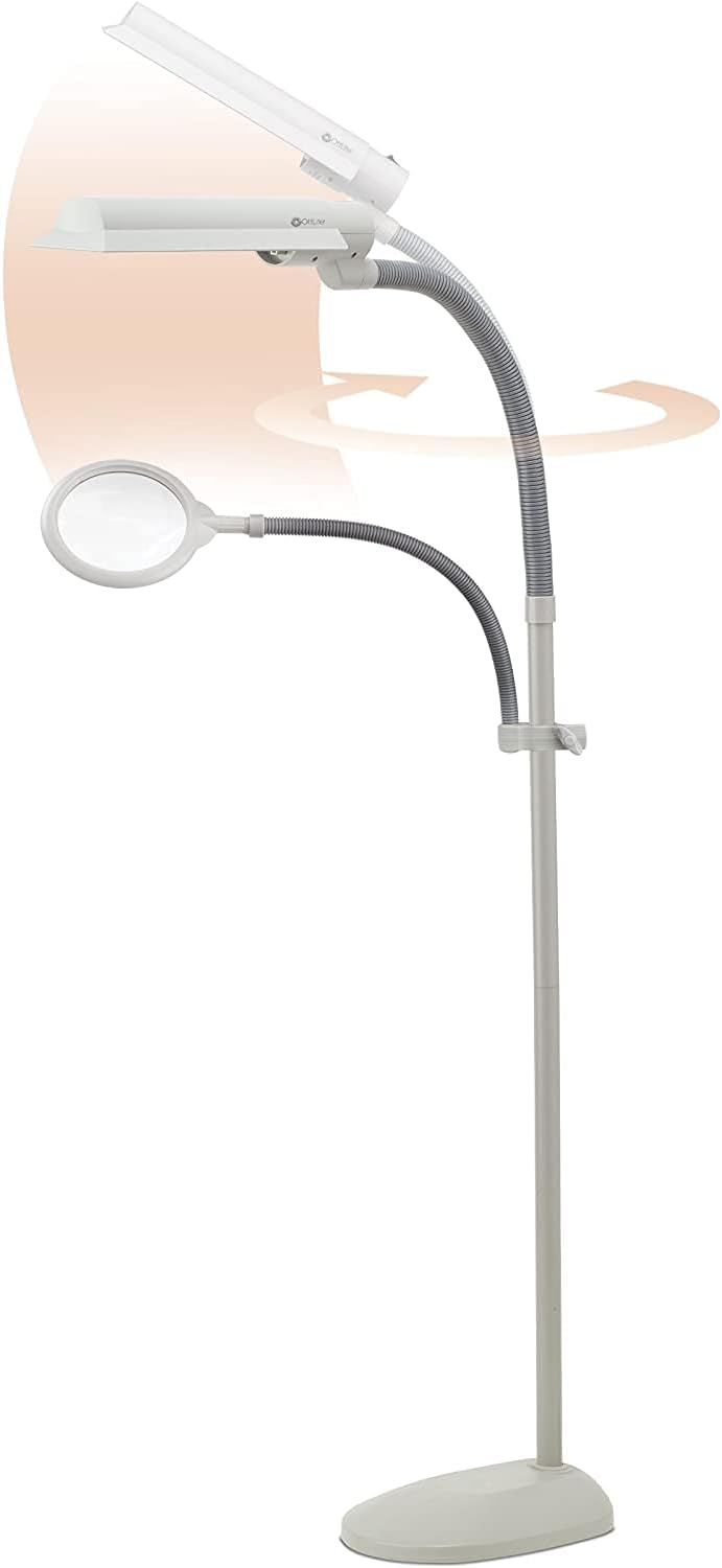 OttLite 18W EasyView Floor Lamp &ndash; Optical Grade Magnifier Attachment Arm, Flexible Neck & Shade, Modern Design for Crafting, Work, Office