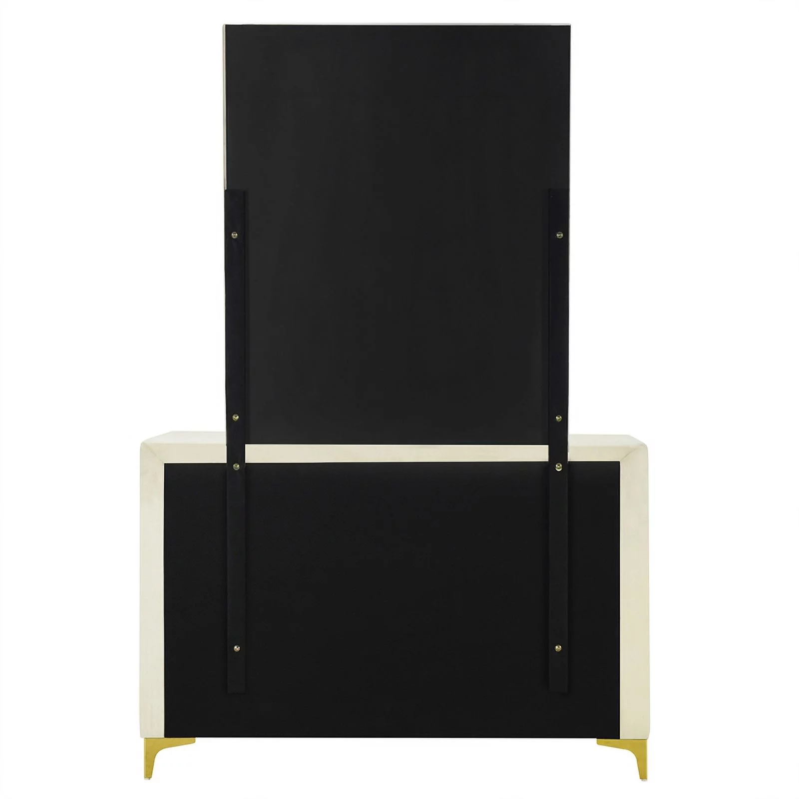 Better Home Products Velvet 6 Drawer Dresser with Mirror and Gold Legs in Cream