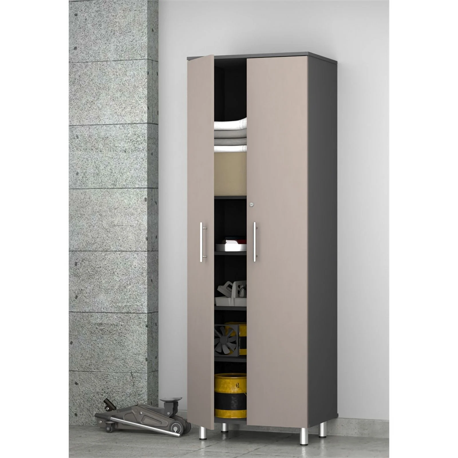 Pemberly Row 2-Door Engineered Wood Storage Garage Cabinet in Taupe