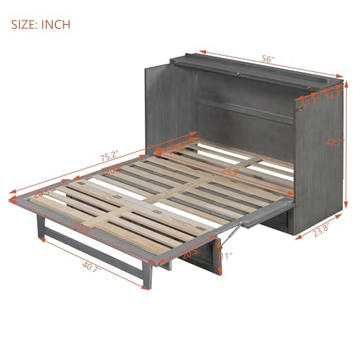 Harper & Bright Designs Full Size Murphy Bed Cabinet Wall Bed Chest with USB