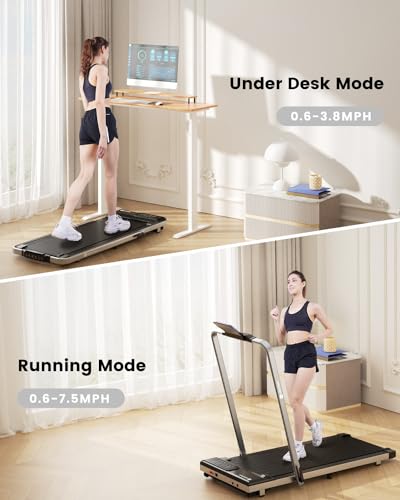 DeerRun 3 in 1 Walking Pad Treadmill, 300 Weight Capacity Foldable Treadmill, 3.0HP Low Noise Under Desk Treadmills for Home Office with Remote & APP