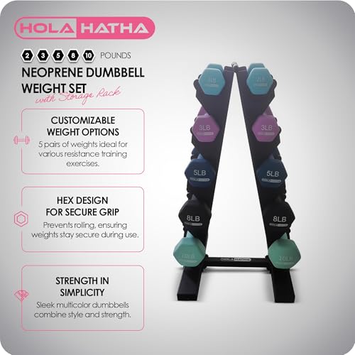 HolaHatha Neoprene Dumbbell Free Hand Weight Set with Rack, Ideal for Home Exercises to Gain Tone and Definition