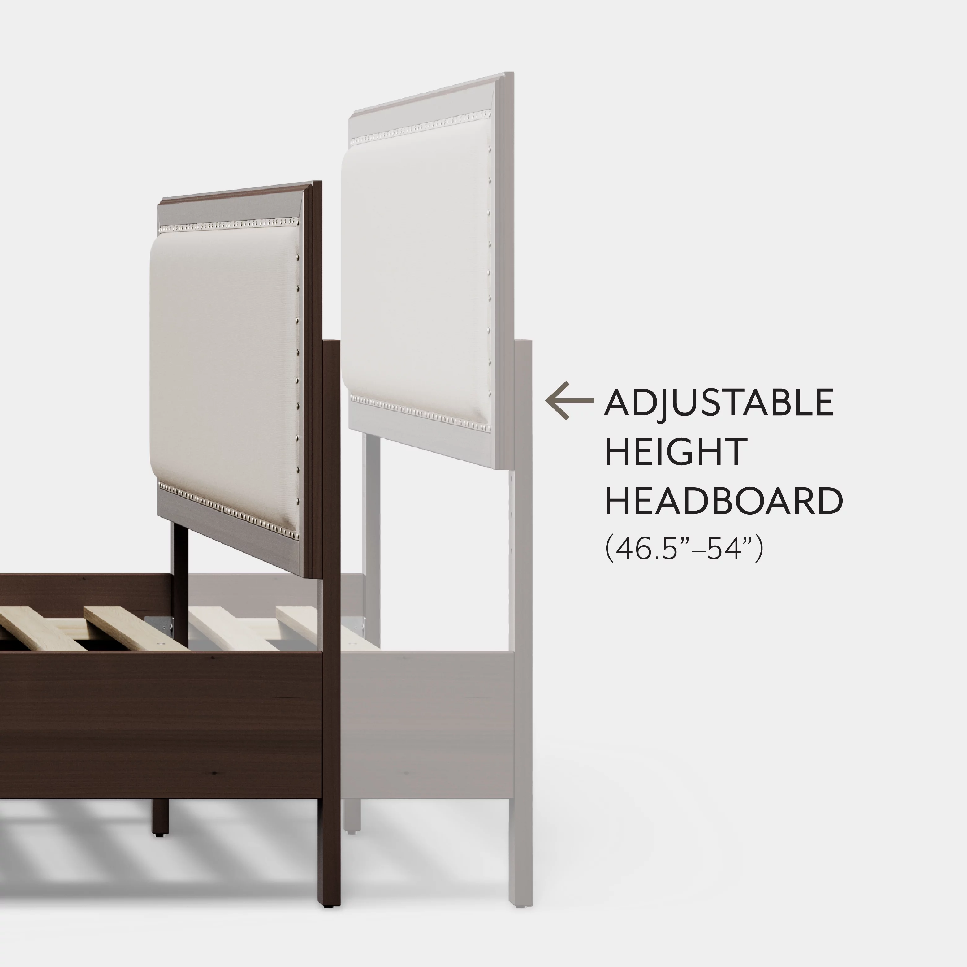 DG Casa Salerno Upholstered Wood Platform Bed Frame with Nailhead Trim Adjustable Height Headboard and Full Wooden Slats Box Spring Not Required