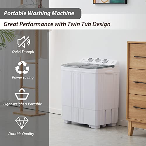 Homguava Portable Washer Machine Mini Compact Twin Tub Washing Machine Washer and Dryer Combo Laundry 2 In 1 Compact Washer Built-in Gravity Drain