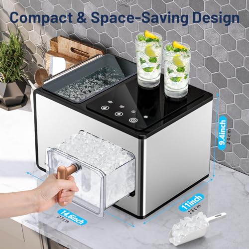 Nugget Countertop Ice Maker with Soft Chewable Ice 40Lbs, Pebble Sonic Ice Machine with Basket and Scoop, Ready in 5 Mins, 40Lbs/24H