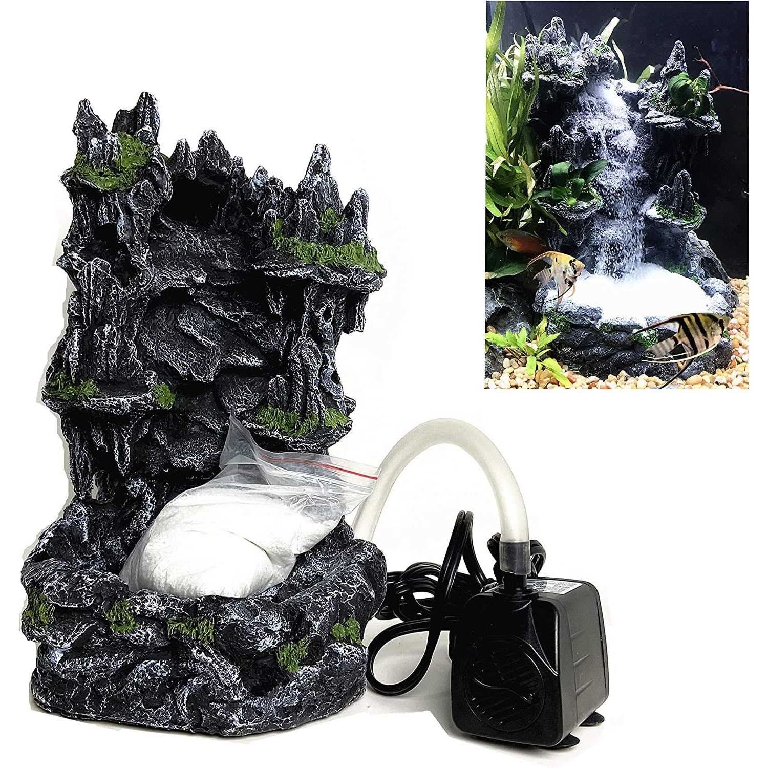 RA AquaTech Underwater Sand Waterfall Aquarium Mountain View Decoration Large Ornament Landscape - Pet Supplies online store