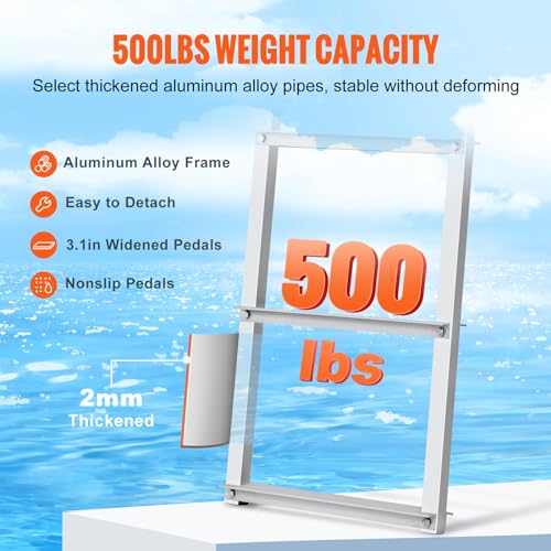 VEVOR Dock Ladder, Removable 5 Steps, 500 lbs Load Capacity, Aluminum Alloy Pontoon Boat Ladder with 3.1'' Wide Step & Nonslip Mat