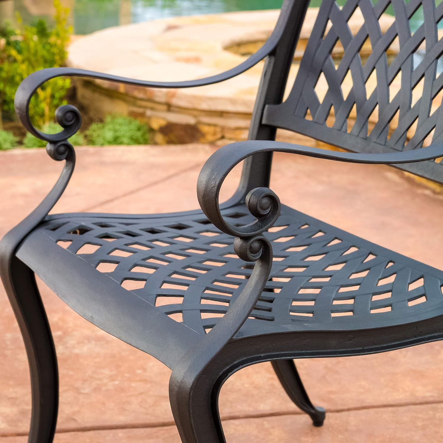 Christopher Knight Home Hallandale Outdoor Cast Aluminum Chairs, 2-Pcs Set, Black Sand