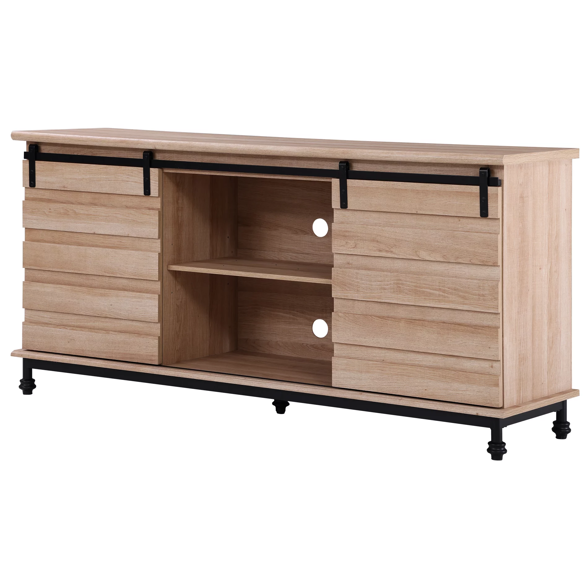 WAMPAT Farmhouse TV Stand with Sliding Barn Door for TVs up to 70 Inches,Modern Entertainment Center for Living Room, 3-Level Adjustable Shelf